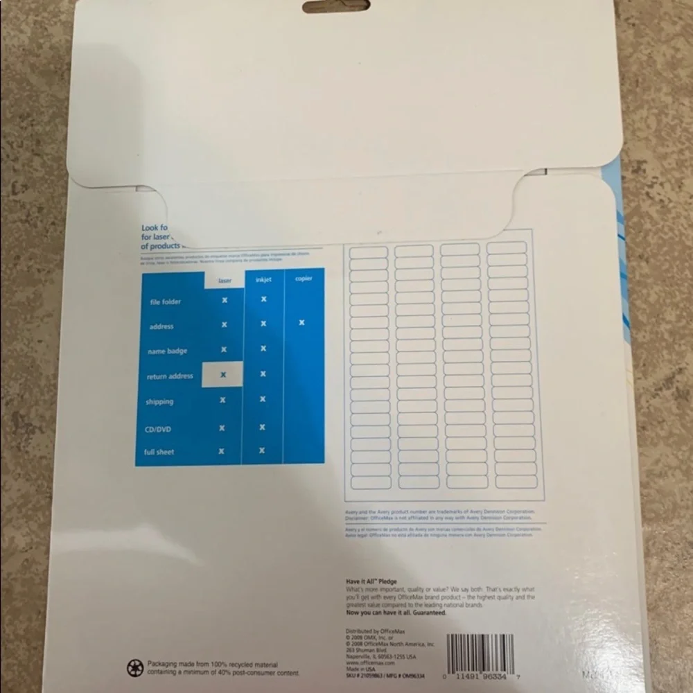 OfficeMax Laser White Return Address Labels 1/2